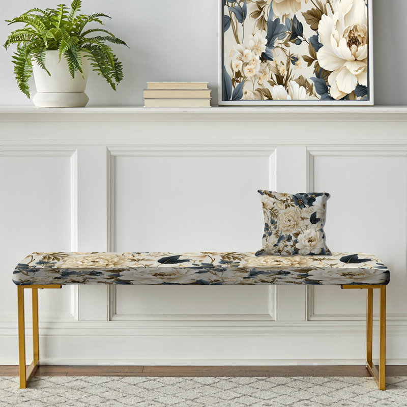 Vintage Flora I - Plants Upholstered Gold Bench