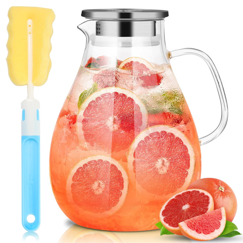 Pichet en verre de 3 litres (101 oz) avec couvercle et bec verseur, pichet fait à la main