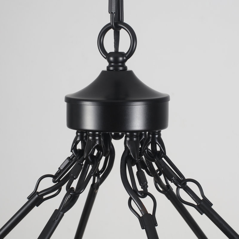 Lustre Yeraldine Light Lagre, Noir mat / imitation grain de bois, 20 lumières