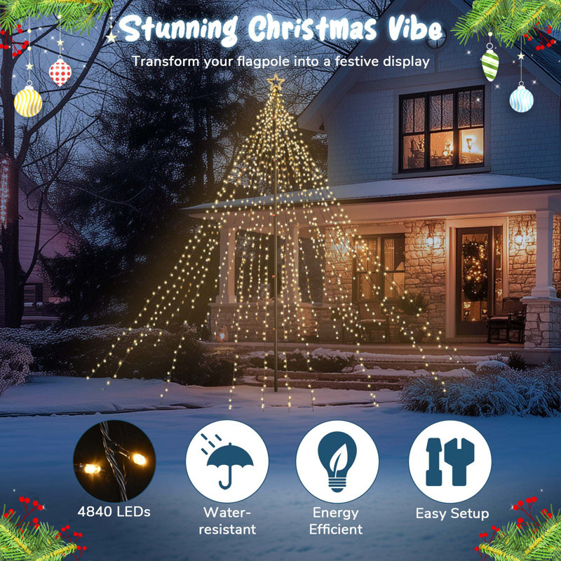 Yescom Christmas Tree Light on Flagpole 4840 LED Warm White Event Camping Decor
