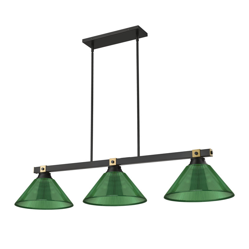 Billard 3 lumières Arles en noir mat + laiton frotté, H 9,5 po x l 14 po x P 52,75 po, Vert