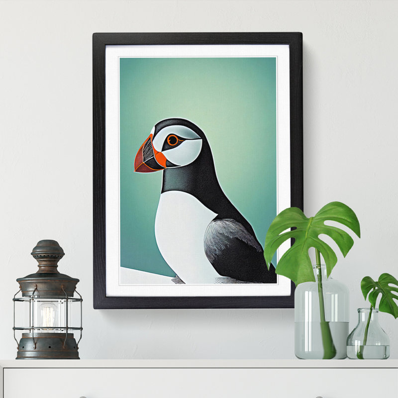Puffin Vol.2 - Single Picture Frame Painting, 46cm H x 34cm W x 2cm D, Oak