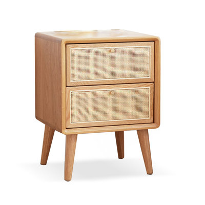 Handcrafted Solid Wood Nightstand With Rattan Woven Surface, Durable And Eco-Friendly For Modern Bedrooms