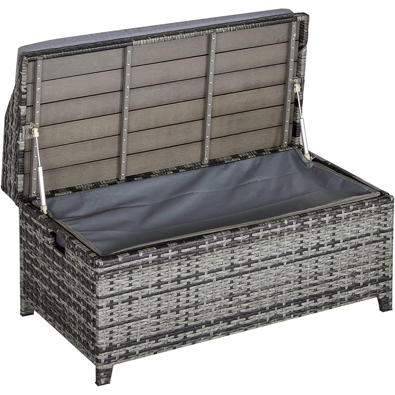 Mata Rattan Wicker Storage Basket Box Bench Seat Furniture w/ Cushion
