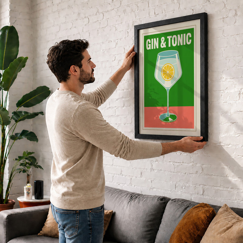 Gin and Tonic Retro - Framed Print, A1 - 84.1 x 59.4 cm, White