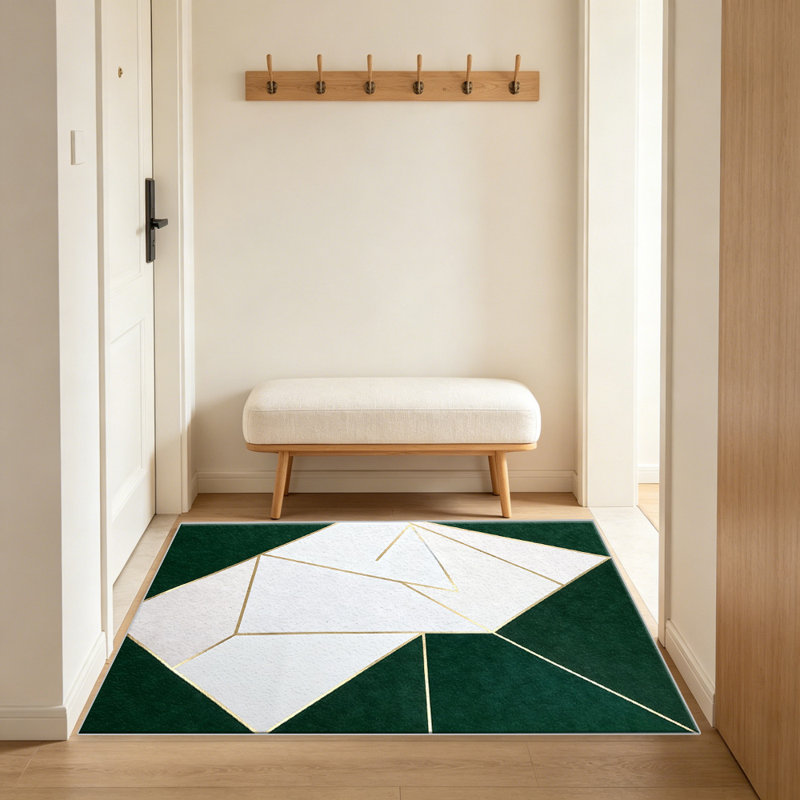 Emerald Gold Geometric carpet-easy to clean, machine-washable, soft and comfortable; suitable for door mats, kitchens, living rooms, bedrooms, corridors, and laundry areas. Easy to clean, durable carpet for home decoration.