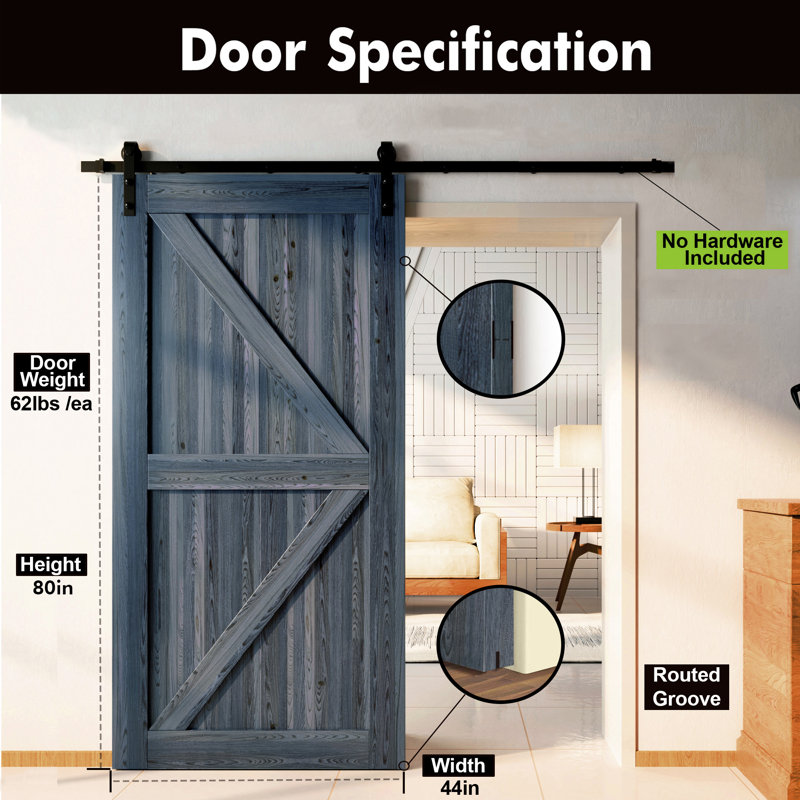 Porte en bois de pin massif 5-en-1 de conception unique non assemblée seulement, Marine, 44 po x 80 po