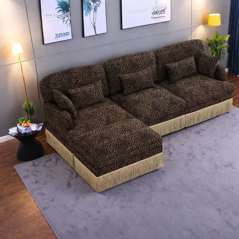 Deep Seat Sofas, 100 Inch Chenille Leopard Modern L Shape For Home