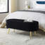 Banc de rangement ovale capitonné avec pieds en métal doré, pouf moderne de bout de lit pour chambre ou entrée, noir-133632599-133632601