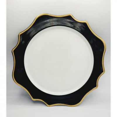 Plat de présentation blanc et noir avec bords dorés