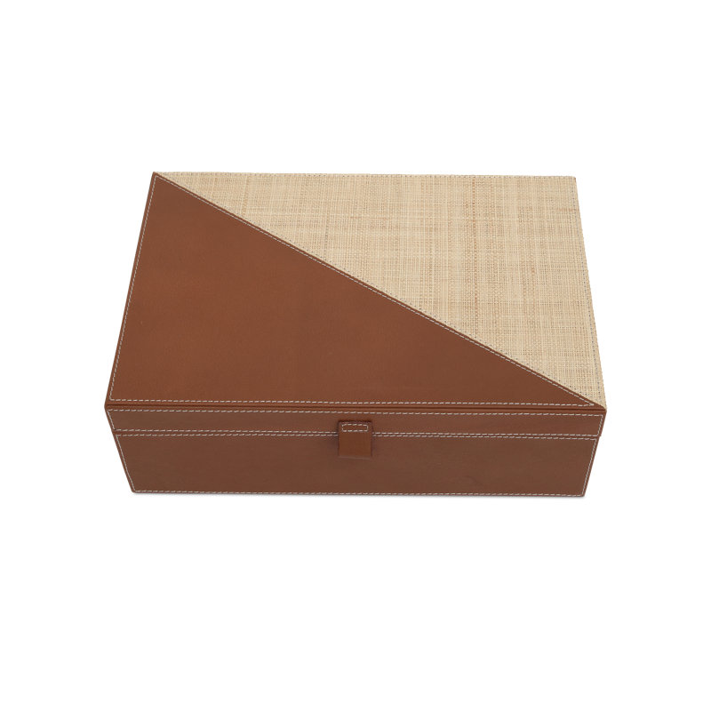 Leather & Raffia Leather, Raffia, Engineered Wood, Suede Decorative Box