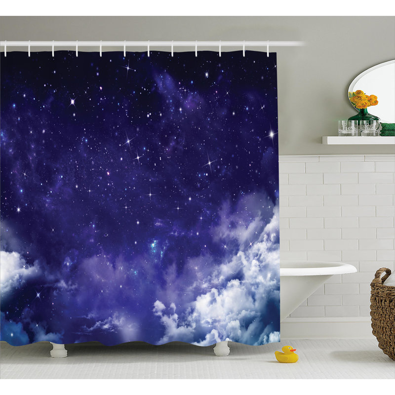 Rideau de douche avec étoiles et crochets pour la nuit à l’espace, l 69 po x L 84 po