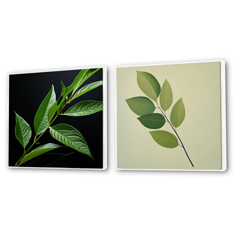 Simplicity in Sage Leaves - Ensemble de 2 feuilles carrées, H 16 po x l 33 po, Cadre flottant blanc