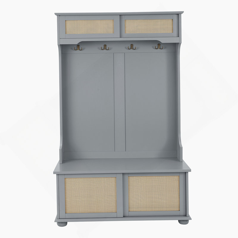 Clothes Hanger Hall Tree Storage Bench Shoe Rack For Entryway, Hall Tree With Bench And Shoe Storage, Gray