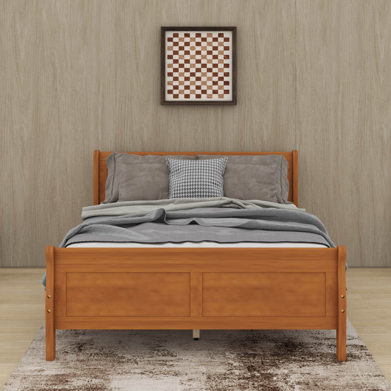 Lit plateforme double en bois avec tête de lit, Lit double, Chêne