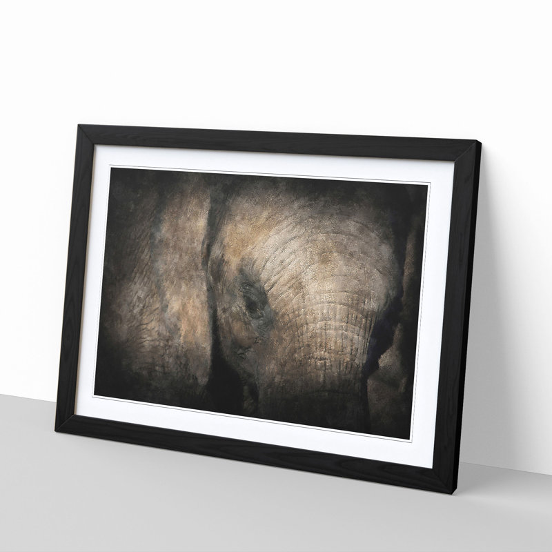 Gentle Elephant - Picture Frame Graphic Art Print, 24cm H x 33cm W x 2cm D, Black Framed