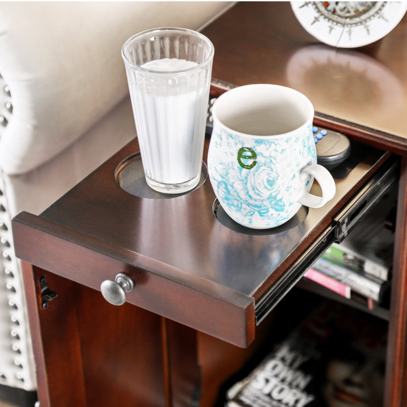 Abrahamson Drum End Table with Built-In Outlets, Cherry
