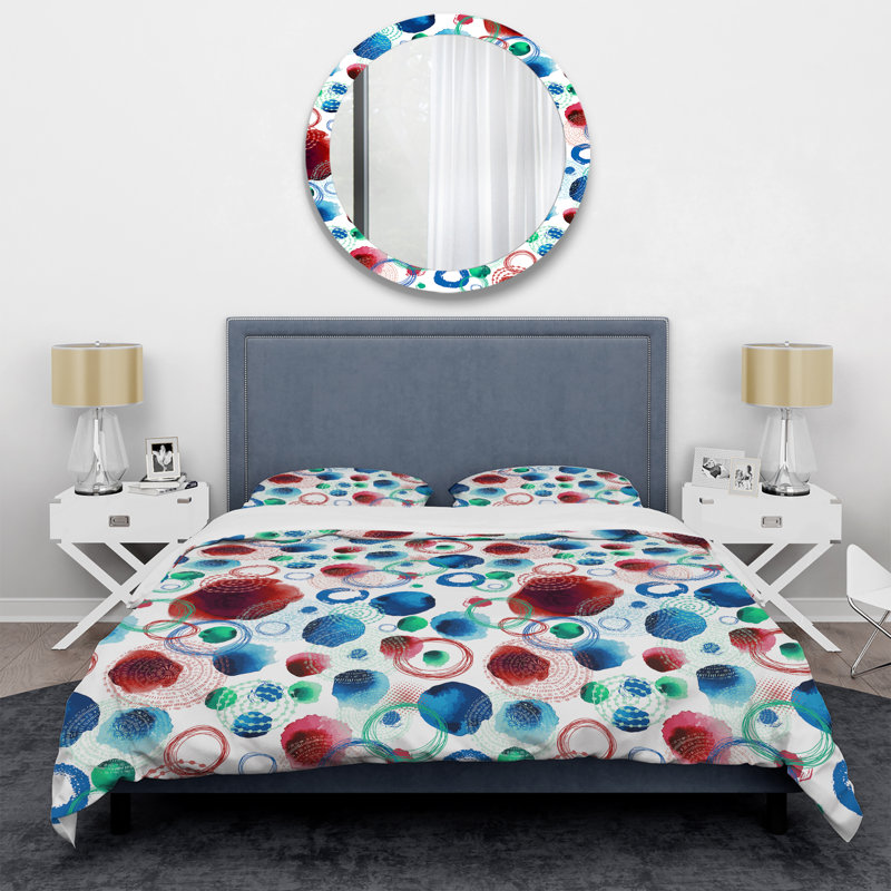 Blue Circle Motif I - Ensemble de housse de couette abstrait - Microfibre de polyester