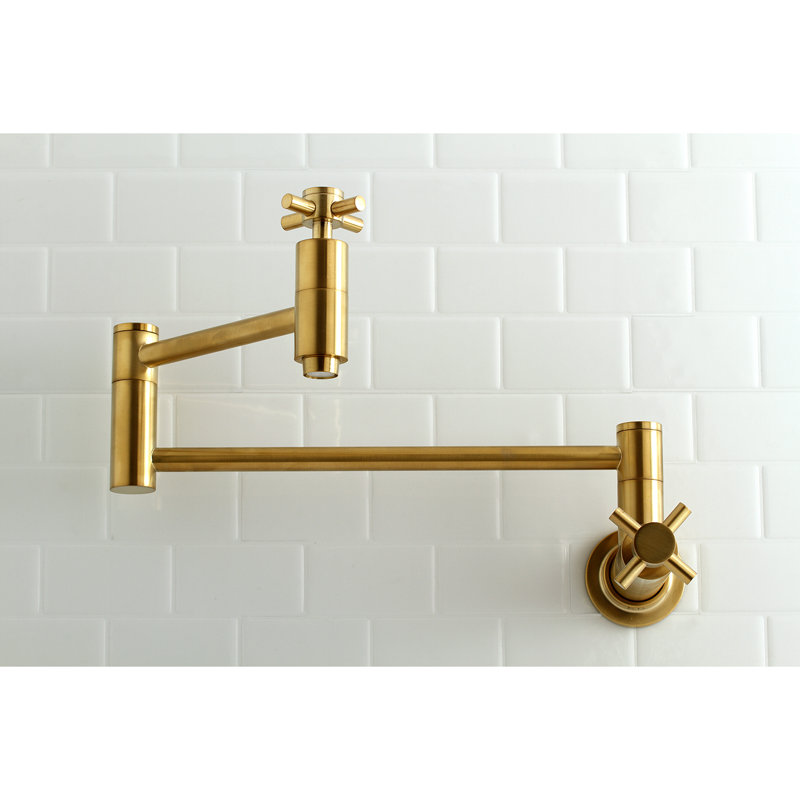 Kingston Brass Concord Two-Handle 1-Hole Wall Mount Pot Filler Faucet, Satin Brass