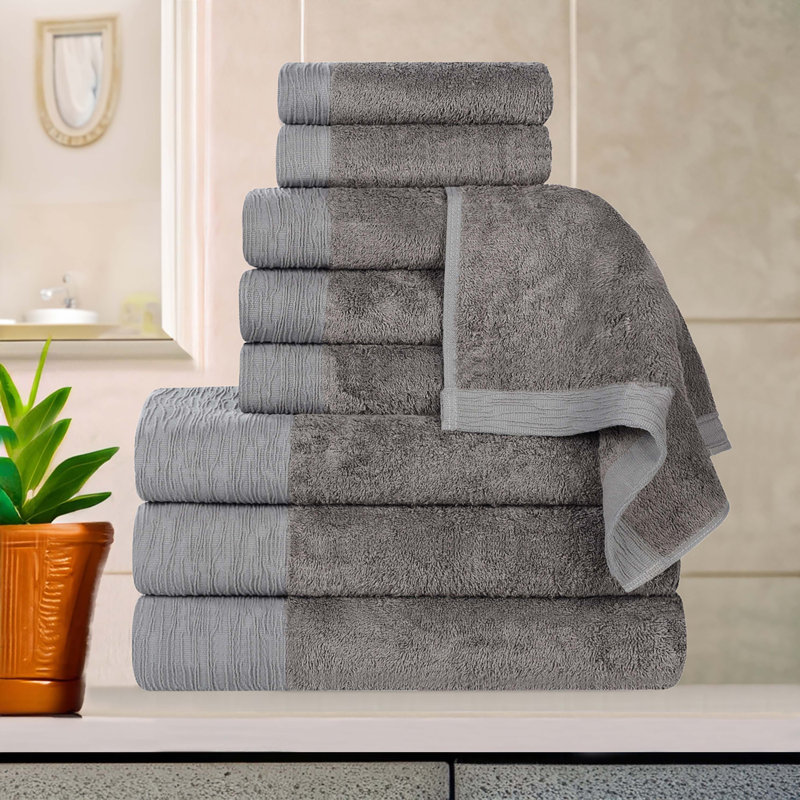Ensemble de serviettes en rayonne de bambou et en coton mélangé hypoallergénique, Gris anthracite