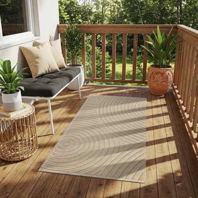 Sesame Modern Outdoor Rug, Geometric Stain Resistant Easy to Clean Rug For Patio, Balcony, Decks & Garden