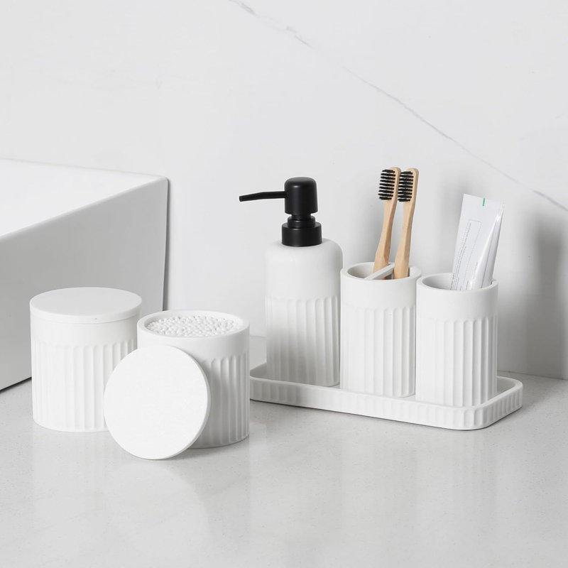 Ensemble d'accessoires de salle de bain 6 pièces avec distributeur de savon et porte-brosses à dents