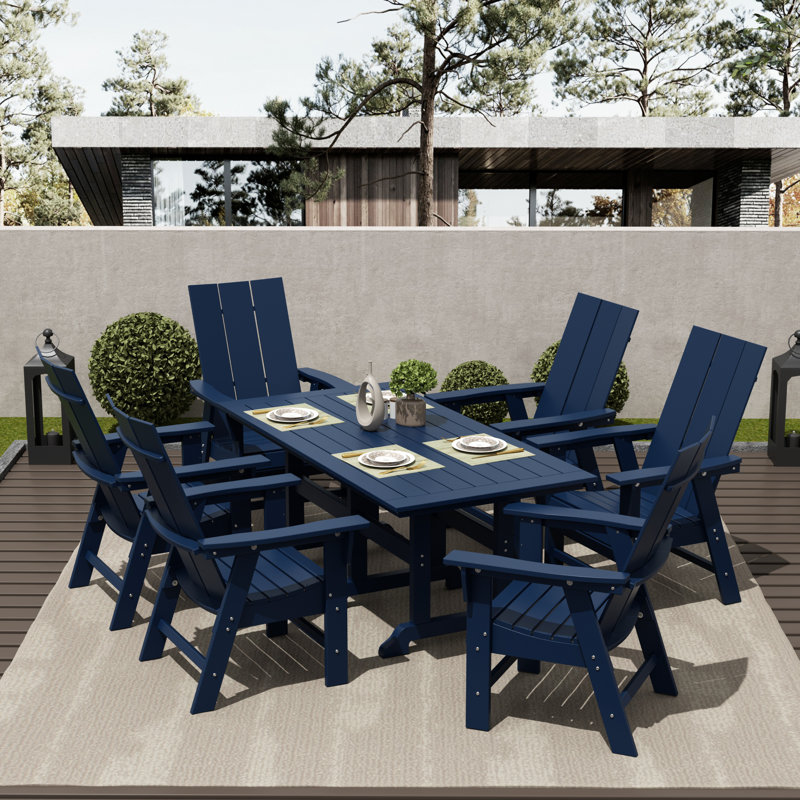 Joubert 6 - Person Patio Dining Set with Rectangular Table, Navy Blue