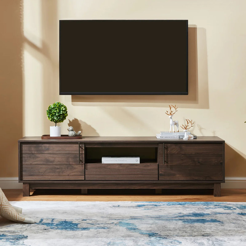Entertainment Center TV Stand For TV Ups To 70” Mid Century TV Console Media Console with Storage, Dark Brown Wood
