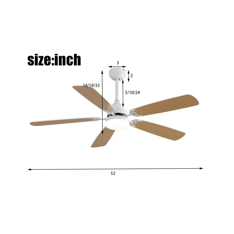Ventilateur de plafond 52 po avec lumières DEL Kayllie, Bois jaune, Blanc