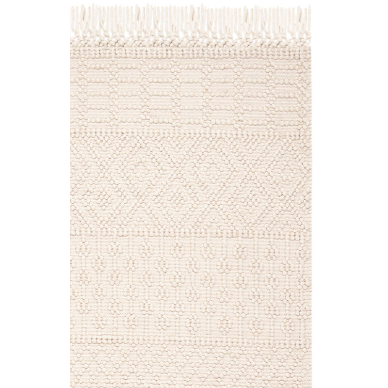 Aldeline Hand-Woven Flateweave Wool Ivory Area Rug, Rectangle 9' x 12'