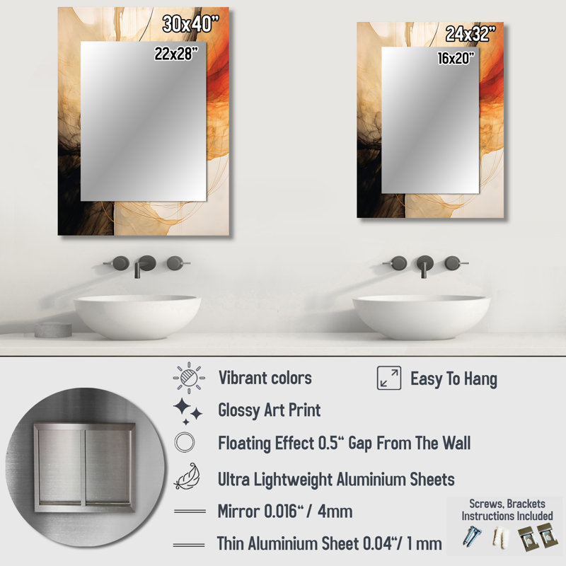 «Abstract Earth Poetry In Motion Retro Waves II - Abstract Shapes Unique Mirror, Modern Large Wall Mirror, Art imprimé en métal