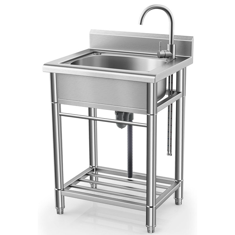 Évier de cuisine et de buanderie autoportant à cuve pivotante à 360 ° à cuve pivotante à 360 ° 22 po x 22 po et cuve de travail en acier inoxydable 22 x 20 po avec dosseret et sous-tablette