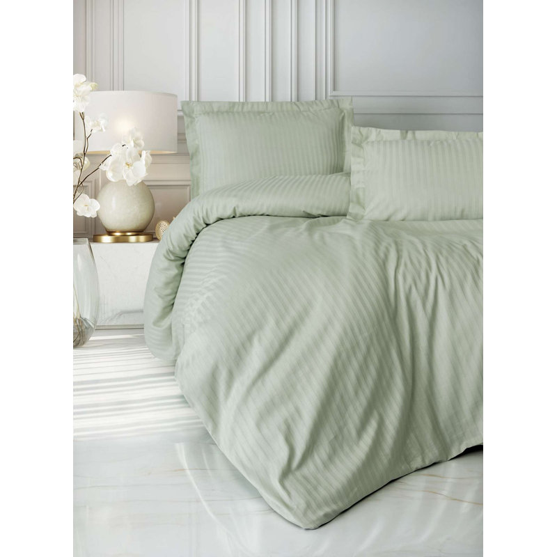 Elegant Sage Satin Quilt Cover Set, 100% Cotton Satin, Duvet Cover 55.1 x 78.7 inches & Pillowcase 23.6 x 23.6 inches | 210 Thread Count, Reactive Printing, Machine Washable, Button Closure | Luxurious Bedding Experience