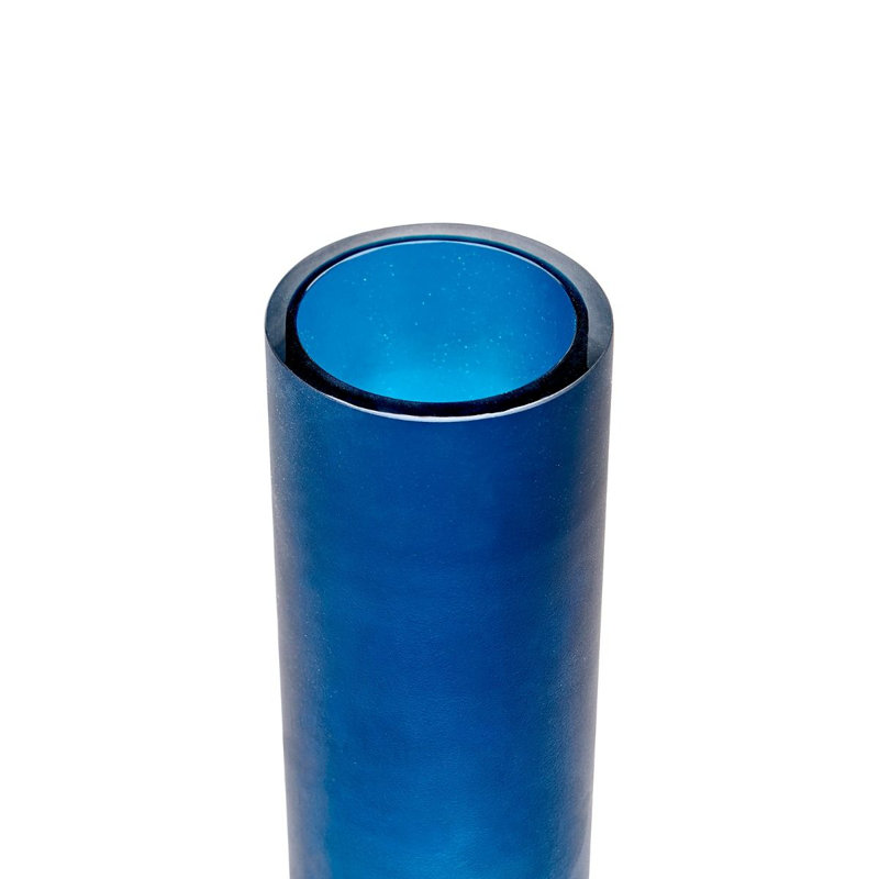 Lungo Handcrafted Glass Table Vase, 17.5" H x 4" W x 4" D, Midnight Blue