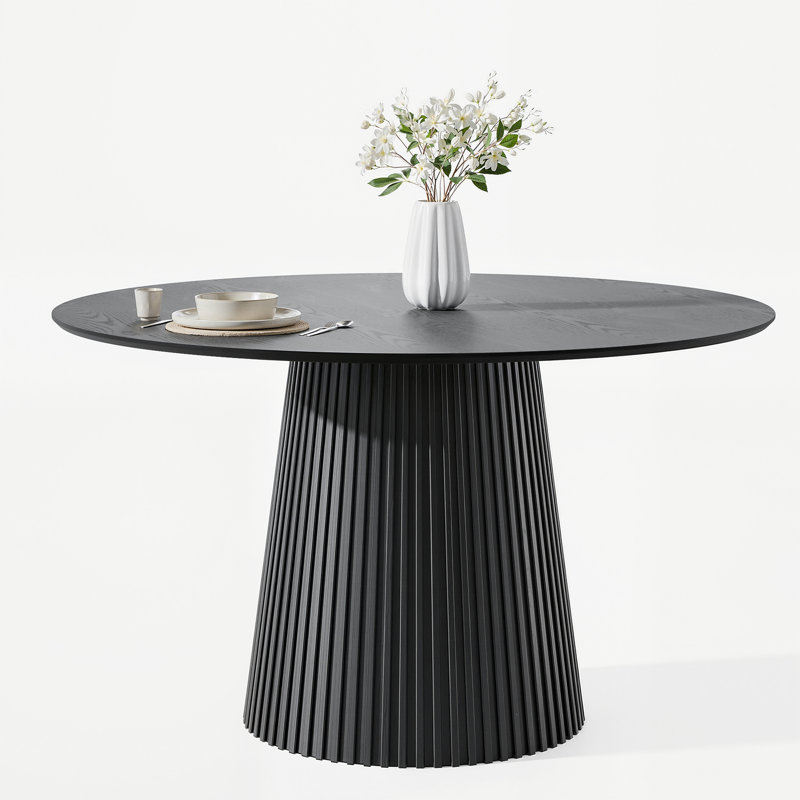 Solid Wood Round Pedestal Dining Table, 29.3" H x 46" L x 46" W, Black
