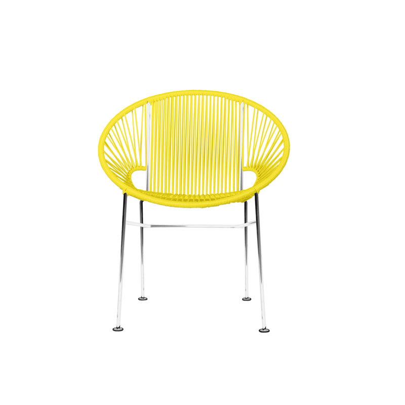Concha Indoor/Outdoor Handmade Dining Chair, Chrome, Yellow