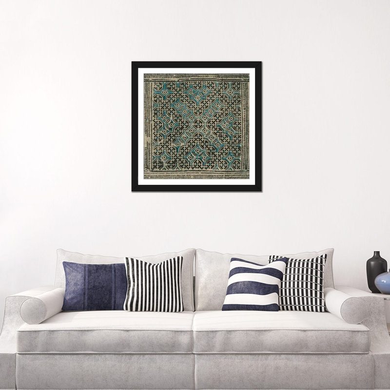 «Block Print Textile II», impression sur toile, H 24 po x l 24 po x P 1 po, Papier d'art encadré noir, Blanc