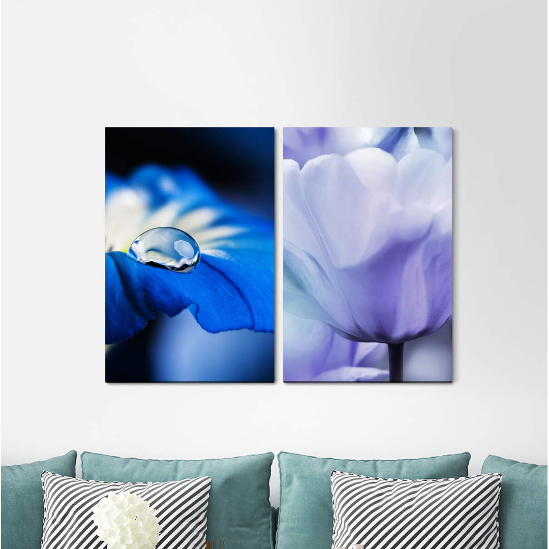 2-tlg. Leinwandbilder-Set - Grafikdruck „Water Pearl Flowers Tulips Tender Summer Blue”