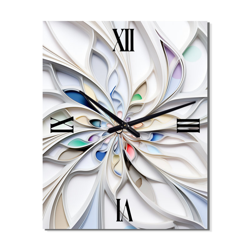 Horloge murale White Cosmic Flowers II - Fractals, H 40 po x l 30 po x P 1 po