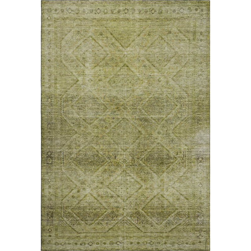 Premium Machine Washable Mayfield AMF2060 Geometric Rug, Aloe, 2'6" x 3'10"