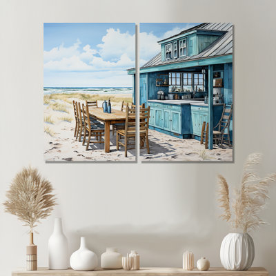 «Oceanfront Beach», art mural sur toile bleu nautique, 2 pièces