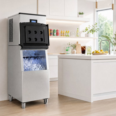 20.28 in. Commercial Ice Maker Freestanding Stainless Steel Ice Machine with 600 lbs. Daily Ice Production, 300 lbs. Storage Bin, Full-Size Cube Ice and Self-Cleaning Function