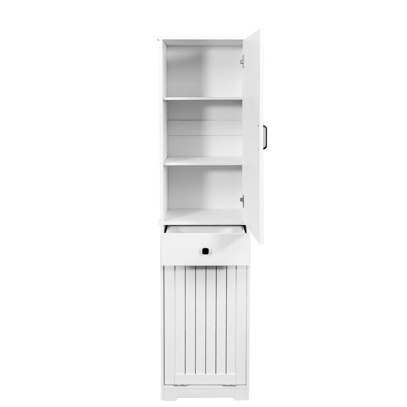 White Laundry Cabinet With Versatile Storage For Toiletries And Clothing Modern Convenient Separation
