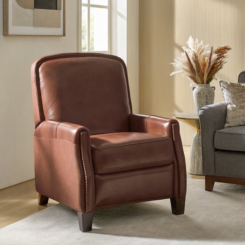 Glen Ellyn 30" Wide Genuine Leather Manual Club Recliner, Brown Pebbled Top Grain Leather