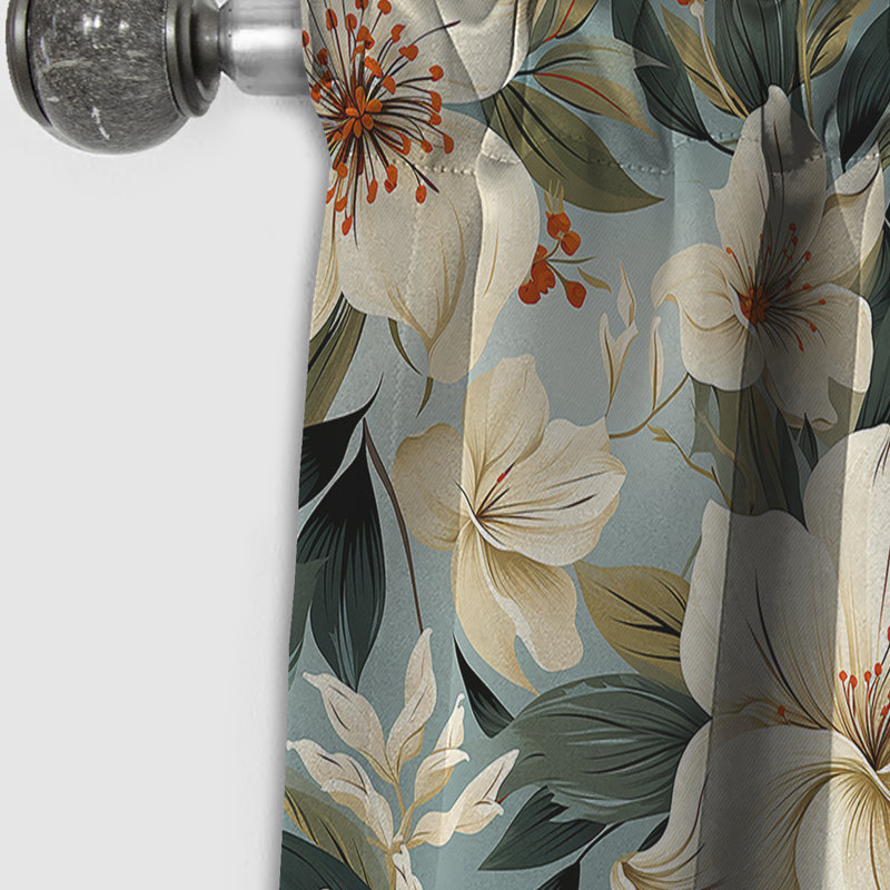 Neutre motif tropical zen I - Rideau floral - Rideau occultant floral - 1 panneau, L 52 po x L 95 po