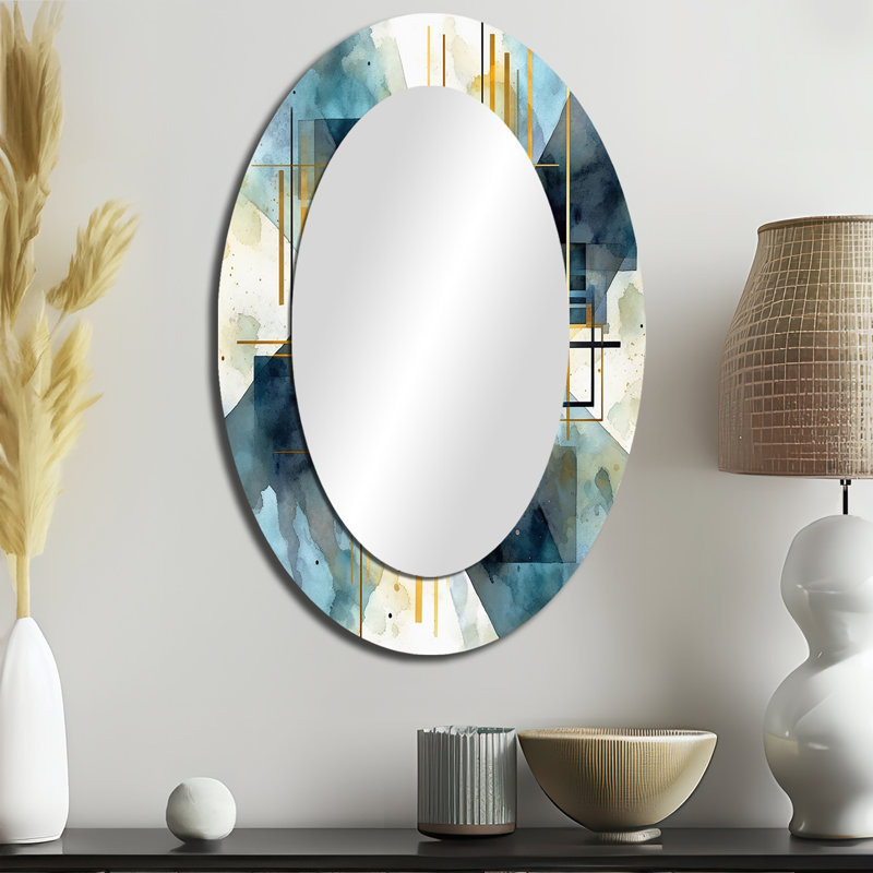 Or bleu abstrait réalités abstraites - décor de miroir mural ovale doré, 36 po x 24 po