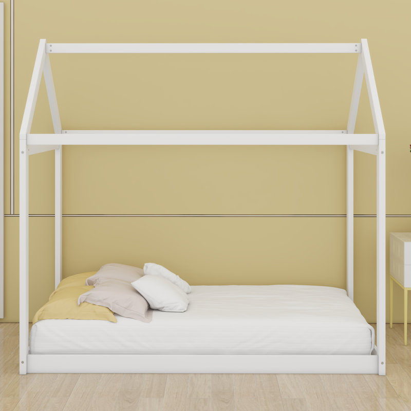 Twin Size Wooden House Bed, White