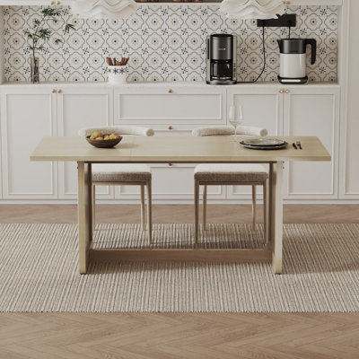 70.8" Large Kitchen Dining Room Table for 6-8, Modern Kitchen Rectangle Dining Table with Flute Wood Base, Dinette Tables for Eating Dinner, Living Room