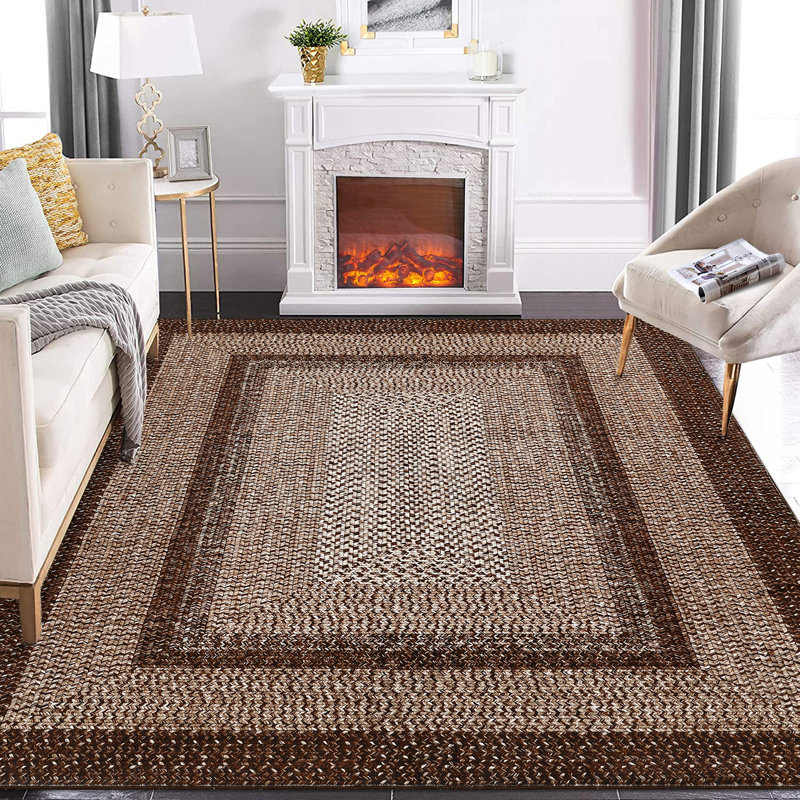 Washable Modern Rugs for Bedroom Imitation Braided Soft Geometric Area Rug Non Slip Stain Resistant Carpet