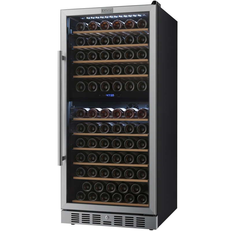 23.43 In. 119-bottle Dual Zone Freestanding Wine Cooler - Compressor Cooling, 10 Shelves, Wine Fridge 41-64 Fahrenheit In Black